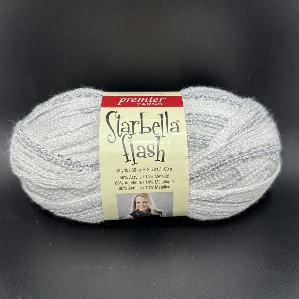 Premier Yarns Starbella Flash Ruffle Yarn Veil White Silver Metallic 3.5oz 16-01